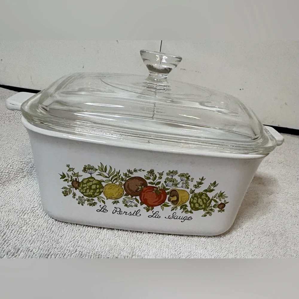 Vintage Corning Ware P-4-B Spice of Life Le Persil La Sauge Dish w/Lid (7x5.5x3)